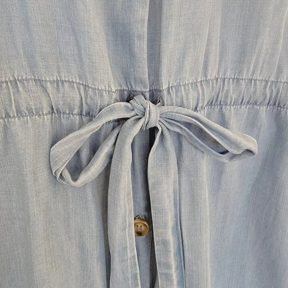 Saks Fifth Avenue Chambray Button Down Dress Womens Size M Light Blue Lyocell - Picture 4 of 10